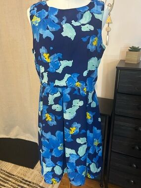Charlies Navy with Aqua & Light Blue Floral Sleeveless Dress